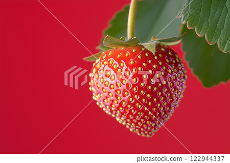 Vibrant Red Tree Strawberries Close-Up on Solid Red Background Vibrant Red Tree Strawberries Close-Up on Solid Red Background 122944337