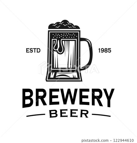 Silhouette logo design with Vintage Retro beer glass elements, suitable for branding bar, pub or beverage industry 122944610