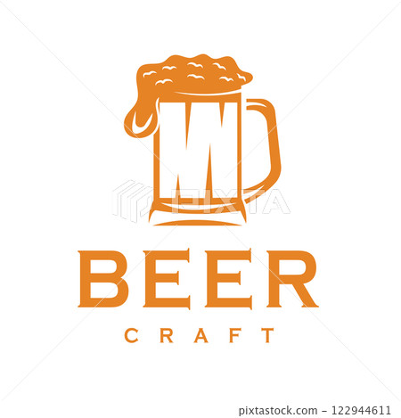 Silhouette logo design with Vintage Retro beer glass elements, suitable for branding bar, pub or beverage industry 122944611