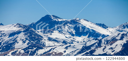 View of the Alps on a sunny day. The tops of the mountains are covered with snow. Triglav national park. Slovenia. Horizontal banner View of the Alps on a sunny day. The tops of the mountains are covered with snow. Triglav national park. Slovenia. Horizontal banner 122944800