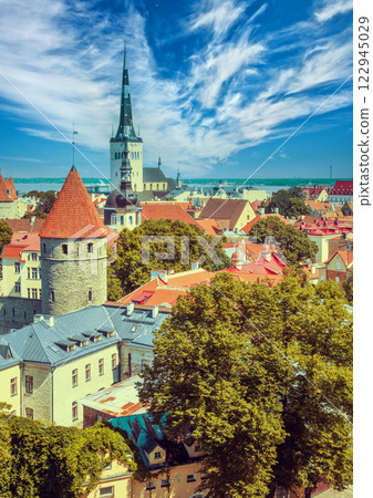 Panoramic view of Old Tallinn city, Estonia 122945029