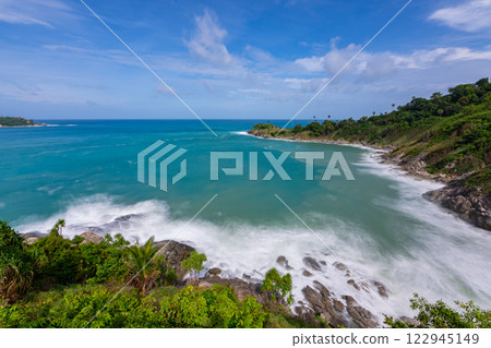 Seascape waves crashing on rocks, Seashore cliff at phuket island Thailand Seascape waves crashing on rocks, Seashore cliff at phuket island Thailand 122945149
