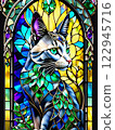 Cat reflected in stained glass 122945716