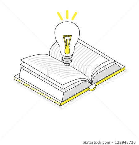 一本書的內容引發的想法的等距插圖 122945726