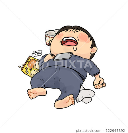 A man eating, sleeping and lazing around [whole body] 122945892