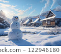 Snowmen and the traditional Japanese landscape 122946180