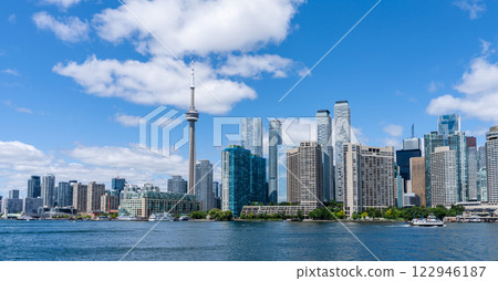 Toronto City downtown skyline. Toronto Island Ferry on inner Harbour. Ontario, Canada. 122946187