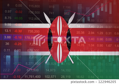 Kenya flag on stock investment trading with coin and graph. 122946205