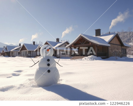 Snowman and clear skies Snowman and clear skies 122946226