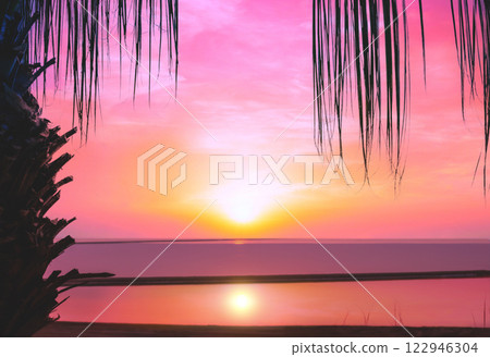 Dead Sea salt shore at sunrise. Minimalist landscape. Seascape nature background. Israel. Serenity beach 122946304