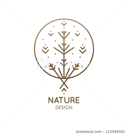 Tropical plant logo. Outline emblem of exotic flower in linear style. Pattern minimal icon. Vector abstract badge 122946565