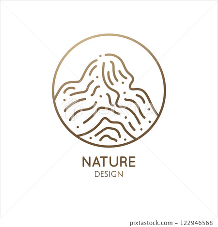 Mountain landscape icon. Abstract nature vector logo. Geologic and mineral industry, travel agency, hiking, sport goods Mountain landscape icon. Abstract nature vector logo. Geologic and mineral industry, travel agency, hiking, sport goods 122946568