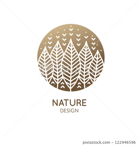 Forest logo of nature in linear style. Vector icon of garden, landscape - business emblems, badge for a travel, farming and ecology concepts Forest logo of nature in linear style. Vector icon of garden, landscape - business emblems, badge for a travel, farming and ecology concepts 122946596