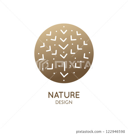 Tropical plant logo. Round emblem flower a circle in linear style. Vector abstract badge for design of natural product Tropical plant logo. Round emblem flower a circle in linear style. Vector abstract badge for design of natural product 122946598