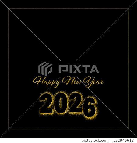 Poster design with text Happy New Year 2026 on black background with gold dust 122946618