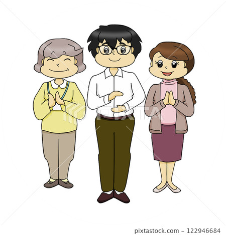 為白色背景下的男女辦公室職員鼓掌 為白色背景下的男女辦公室職員鼓掌 122946684