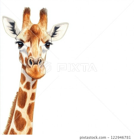 Giraffe stands proudly, showcasing its long neck and unique spots in a colorful illustrated setting. Generative AI Giraffe stands proudly, showcasing its long neck and unique spots in a colorful illustrated setting. Generative AI 122946781
