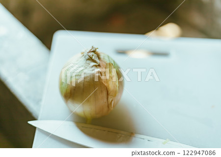 Close up fresh onions with peels 122947086