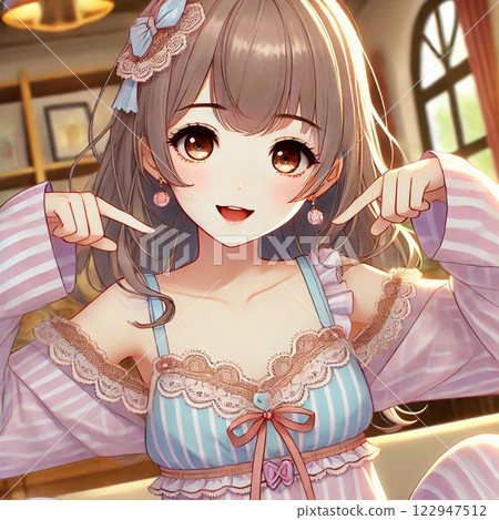 穿著休閒服的女孩的可愛姿勢 - 蓬鬆輕鬆的女孩漫畫 - 生成式人工智慧 122947512