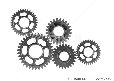 Metal gear isolated on white background for engine car and bike, teamwork business. 122947550