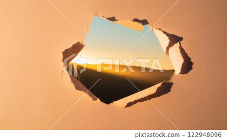 Torn paper and sunset landscape Torn paper and sunset landscape 122948096