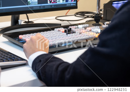 Security guard watching video monitoring surveillance security system 122948231