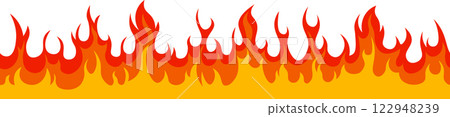 Dynamic illustration of vibrant flames forming a bold border. The fiery design features red and orange hues, capturing the essence of heat and energy in a visually striking manner 122948239