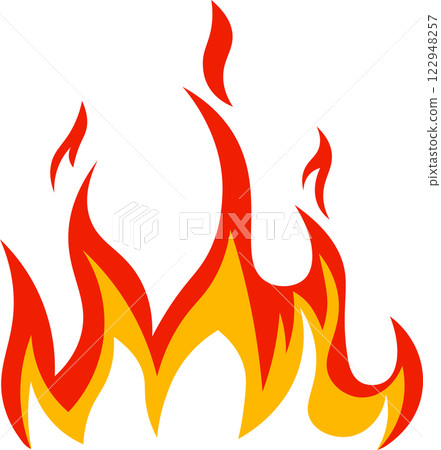 Red and orange cartoon flames burning creating a stylized and vibrant depiction of fire, suitable for various design purposes related to heat, energy, or danger 122948257