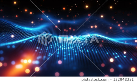 Futuristic digital waves with glowing particles 122948351