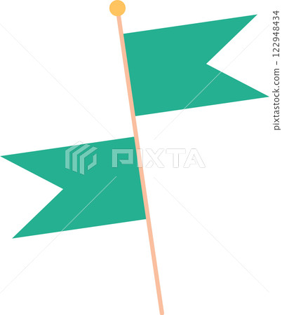 Retro illustration featuring two green flags on a pole, evoking a nostalgic circus and carnival theme. Perfect for festival invitations, event posters, and vintage design projects 122948434