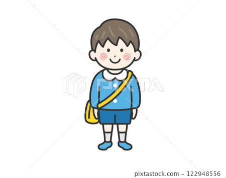 Illustration of a boy (line drawing) wearing a kindergarten uniform 122948556