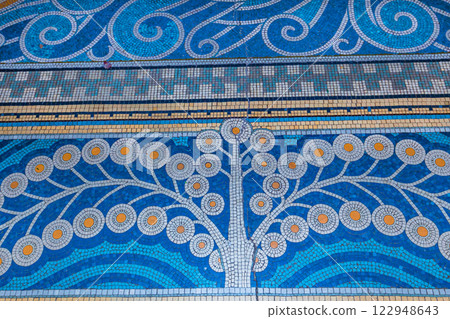 Saint Etienne church in Briare, Loiret, France, pavement mosaic 122948643