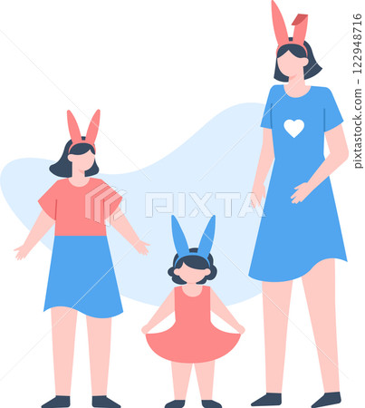 Mother and daughters wearing bunny ears, celebrating Easter together and embodying family unity while enjoying the joy of cherished holiday traditions and springtime festivities Mother and daughters wearing bunny ears, celebrating Easter together and embodying family unity while enjoying the joy of cherished holiday traditions and springtime festivities 122948716