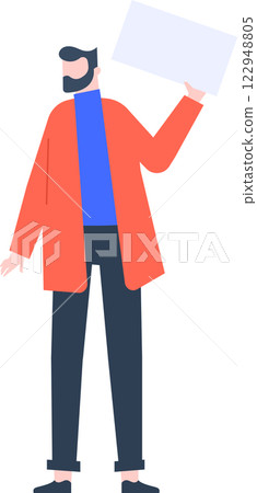 Illustration of a person holding a blank sign, symbolizing activism and protest. The figure stands confidently, ready to convey a message or demand change in a peaceful demonstration Illustration of a person holding a blank sign, symbolizing activism and protest. The figure stands confidently, ready to convey a message or demand change in a peaceful demonstration 122948805