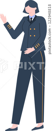 Confident female pilot waving while embodying the spirit of aviation professionals, showcasing career opportunities for women in the transportation industry and inspiring future generations 122948818