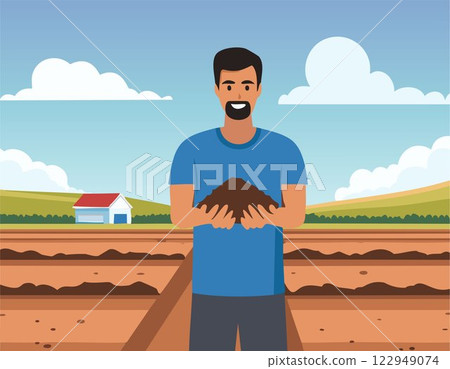 The fertile soil in the hands of a farmer is suitable for cultivation The fertile soil in the hands of a farmer is suitable for cultivation 122949074