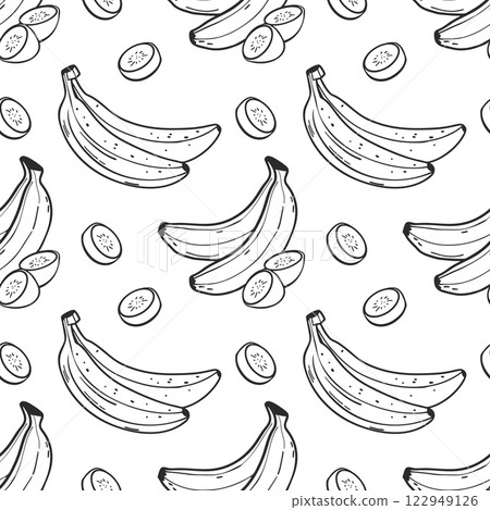 Seamless pattern with bananas. Hand drawn illustration in sketch style. Background, print Seamless pattern with bananas. Hand drawn illustration in sketch style. Background, print 122949126