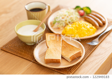 Western-style breakfast served on a table Western-style breakfast served on a table 122949183