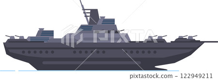 Modern warship equipped with advanced weaponry patrolling the sea, safeguarding national waters, ensuring maritime security, and projecting naval power 122949211