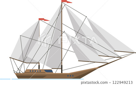 Pinisi, a traditional Indonesian two masted sailing ship, gracefully navigating the ocean, with billowing sails filled by the wind, embodies maritime heritage and adventure 122949213