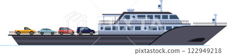 Ferry boat transporting cars across a scenic waterway, providing a convenient travel option for both vehicles and passengers while navigating the open sea or river 122949218