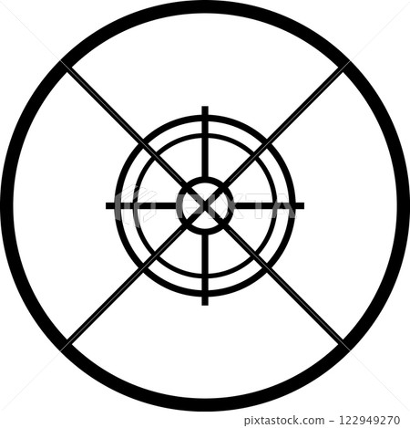 Sniper scope crosshair targeting system focusing on objective aiming for bullseye precision and accuracy, ideal for shooting and hunting applications 122949270