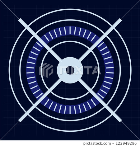 Futuristic HUD interface displaying a loading diagnostic screen with intricate digital infographic UI elements set against a sleek vector background illustration 122949286