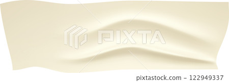 Realistic illustration of a waving piece of beige adhesive paper tape with curved and wrinkled edges, providing a simple yet detailed depiction of a common stationery item Realistic illustration of a waving piece of beige adhesive paper tape with curved and wrinkled edges, providing a simple yet detailed depiction of a common stationery item 122949337