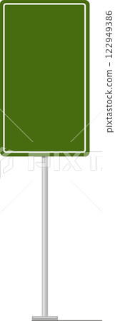 Blank green traffic sign mounted on a tall metal pole, ideal for adding custom directions or messages. Simple and versatile design suitable for highways or urban areas Blank green traffic sign mounted on a tall metal pole, ideal for adding custom directions or messages. Simple and versatile design suitable for highways or urban areas 122949386