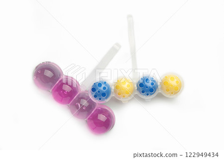 Toilet cleaner isolated on white background. Toilet balls 122949434