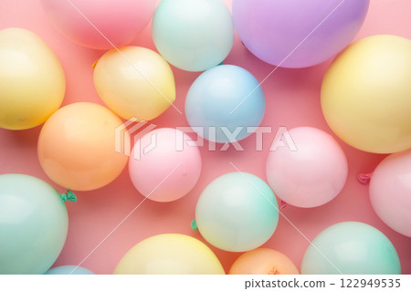 Birthday background with colorful balloons, top view 122949535
