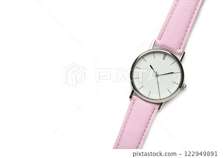 Wristwatch with pink strap isolated on white background. 122949891