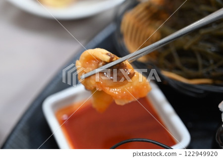 Korean seafood dish. Raw sea squirt sashimi 122949920