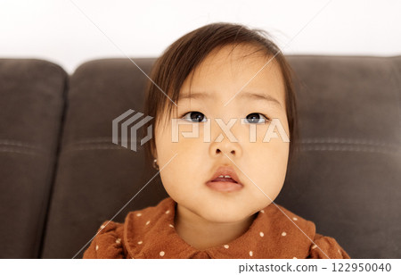 Sweet enthusiastic Korean toddler in a brown dress Sweet enthusiastic Korean toddler in a brown dress 122950040